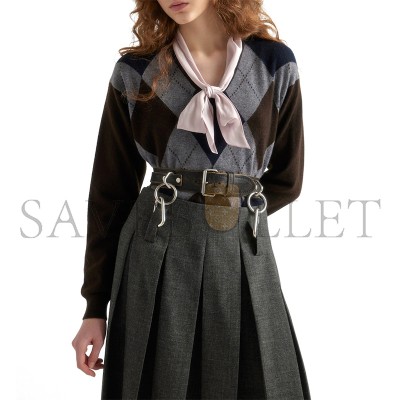 PRADA CASHMERE V-NECK ARGYLE SWEATER 269524